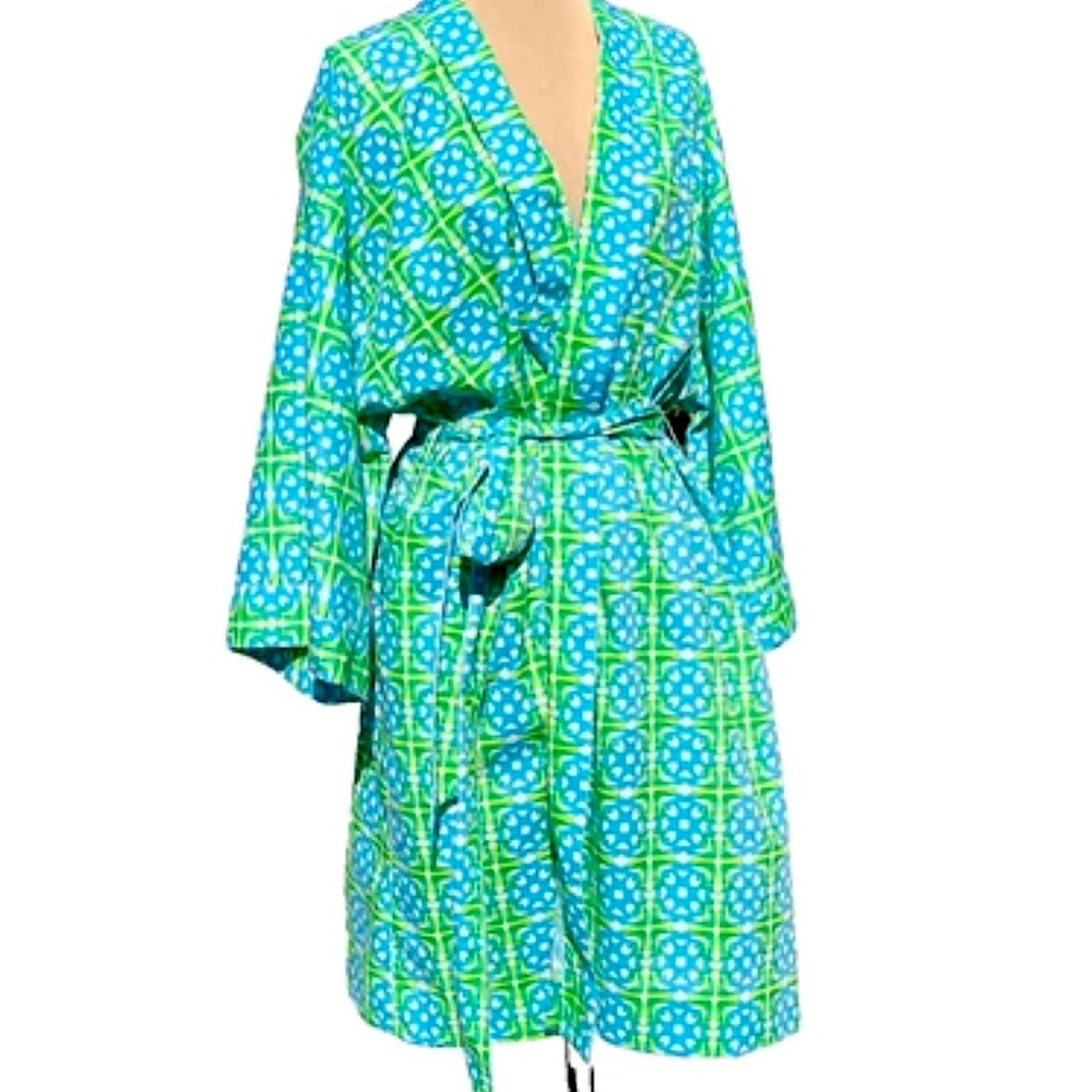1970s Key West Batik Robe Tropical Kimono Cover Up Hostess Vintage Large